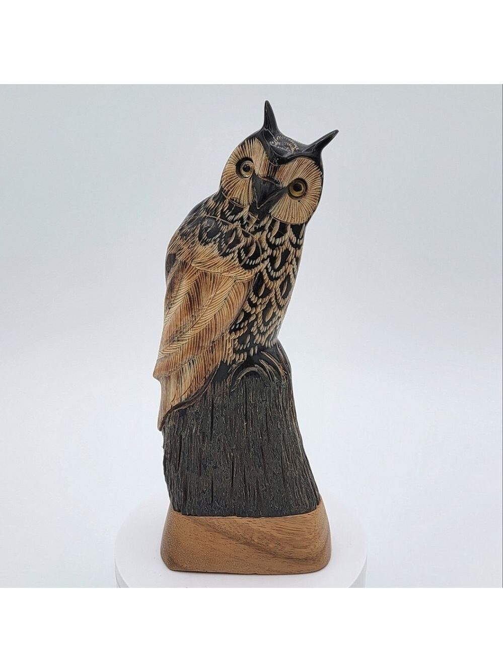 Owl Carved Buffalo Horn Vintage #1972